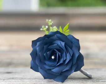 Paper rose boutonniere - Many color choices - Customizable colors - Navy blue boutonniere