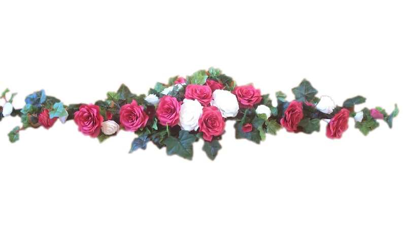 Red and white paper flower arch or table runner