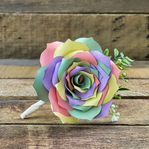 Paper Flower Rainbow Boutonniere - Rainbow Wedding Boutonniere - Customizable colors