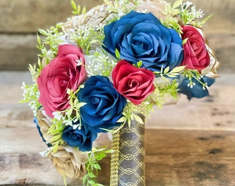 Burgundy, gold and navy blue Cascading paper Bridal Bouquet - Customize your colors