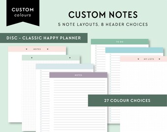 Classic Happy Planner Druckbare Notizen und To Do Seiten, Einlagen, druckbare Seiten, gefüttert, Listen, Gitter, Punkt, Notizpapier, Notizbuch, Binder