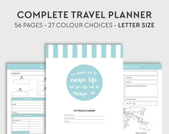 Travel Planner, US Letter Size, Vacation Planner, PRINTABLE Planner Inserts, Travel Budget, Packing, Flights, Research, Bucket List, Journal