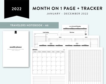 A6 TN | 2022 Month on 1 Page Tracker, Printable Travelers Notebook Insert, A6 Insert, Goal Planner, Monthly Booklet, 2022 Year Planner YO1P