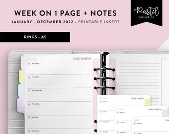 A5 2022 Weekly Planner Printable, Week on 1 Page Notes, Calendar Agenda, Filofax Inserts, Year Overview, Monthly Diary, 2022 Planner | PA-A5