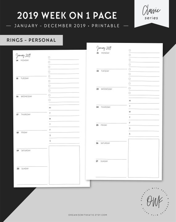 Vertical 2019 Planner BUNDLE Filofax Pocket 2019 Week On One Page Diary