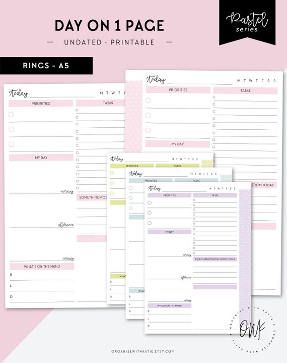 a5 undated daily planner printable day on 1 page diary etsy undated daily planner