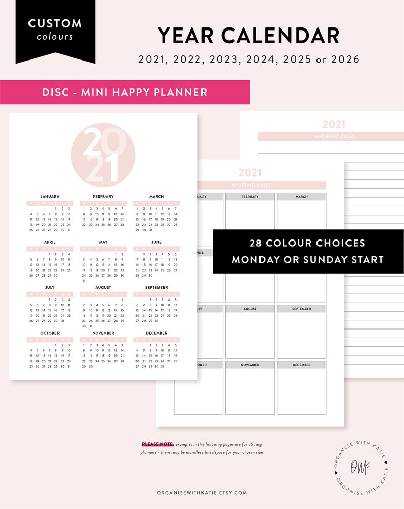 Calendrier Enfant 2023 2024 2021 2022 2023 2024 2025 2026 Mini Happy Planner Year On | Etsy Canada