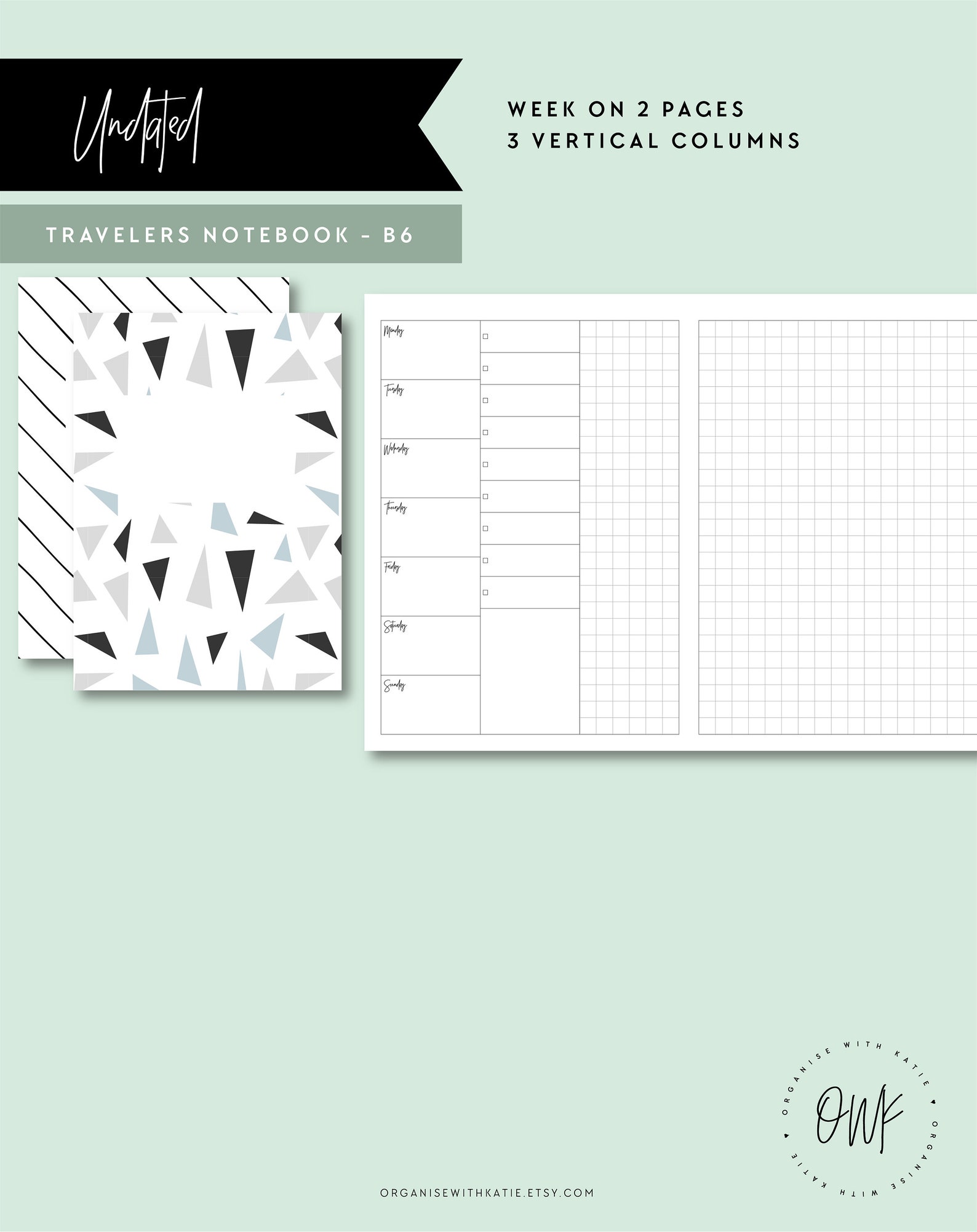 TN B6 Undated Vertical Week on 2 Pages Printable Travelers - Etsy
