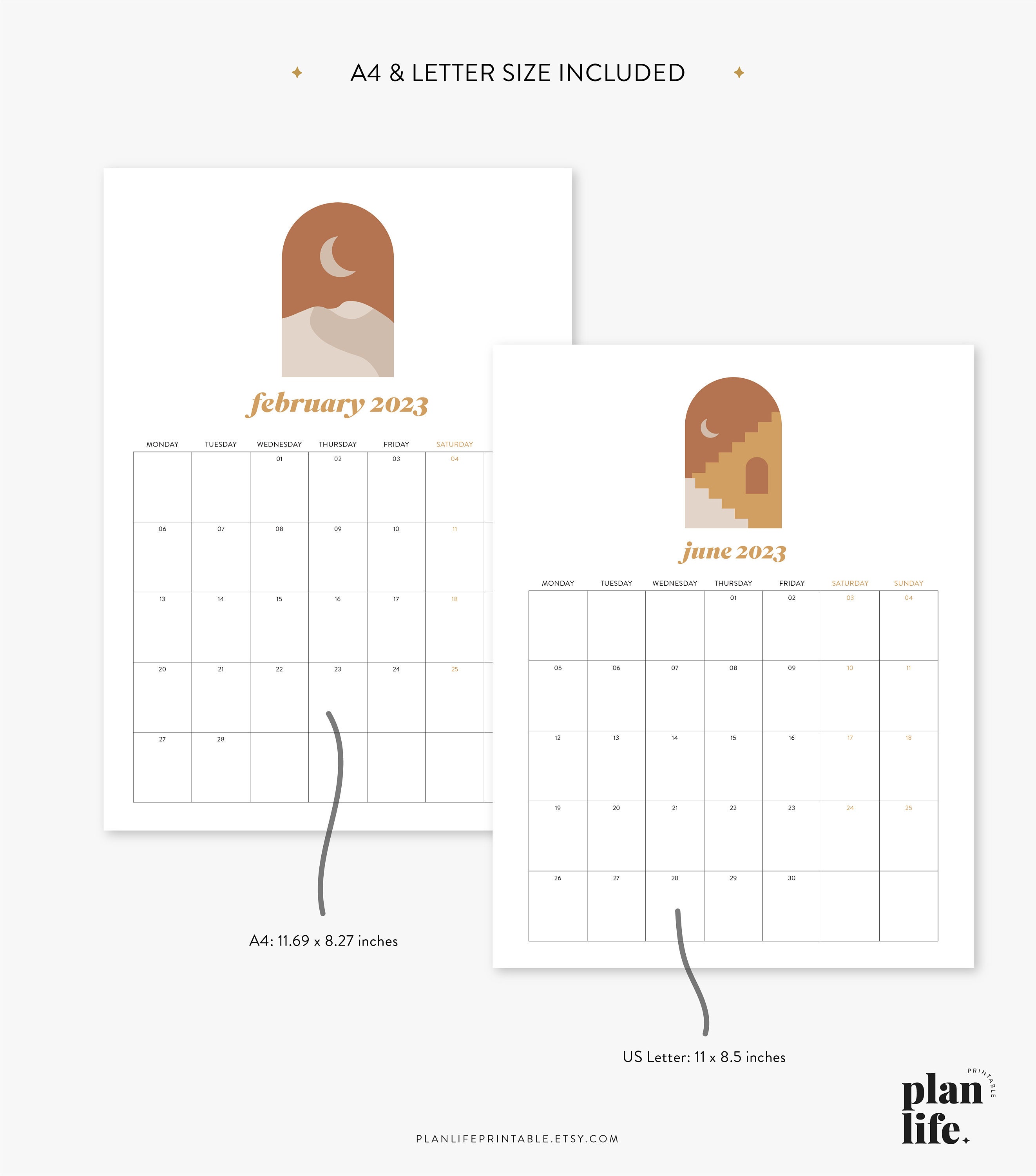 2023 Monthly Calendar Big Wall Calendar A4 Letter Printable Etsy UK