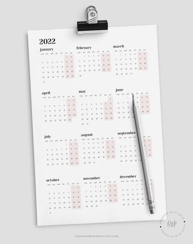 2022 2023 a5 rings calendar printable year at a glance etsy