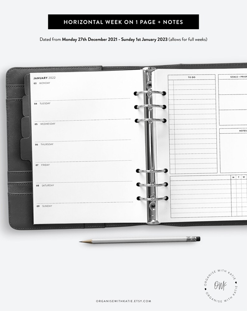 A5 2022 Weekly Planner Printable Week on 1 Page With Notes - Etsy UK