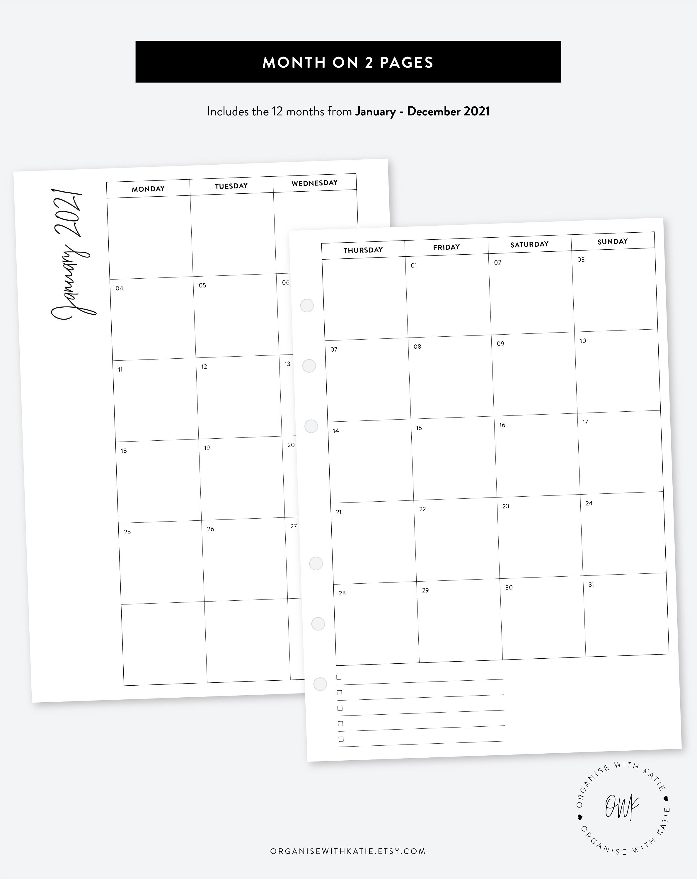 a5 2021 monthly planner printable month on 2 pages