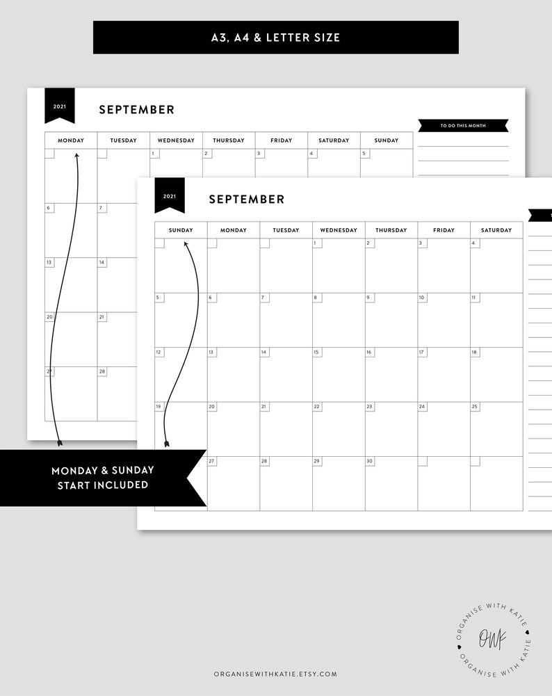 2021 Monthly Planner Wall Planner Big Calendar Large Wall Etsy