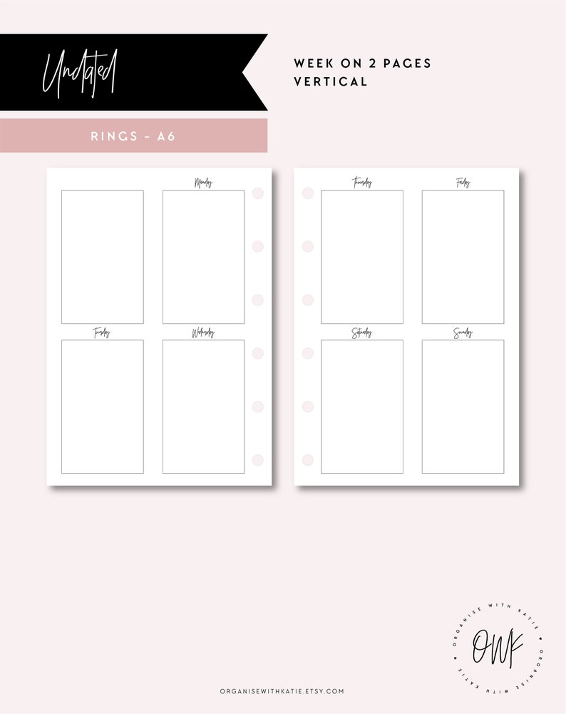 A6 Undated Vertical Week On 2 Pages Printable Planner Etsy