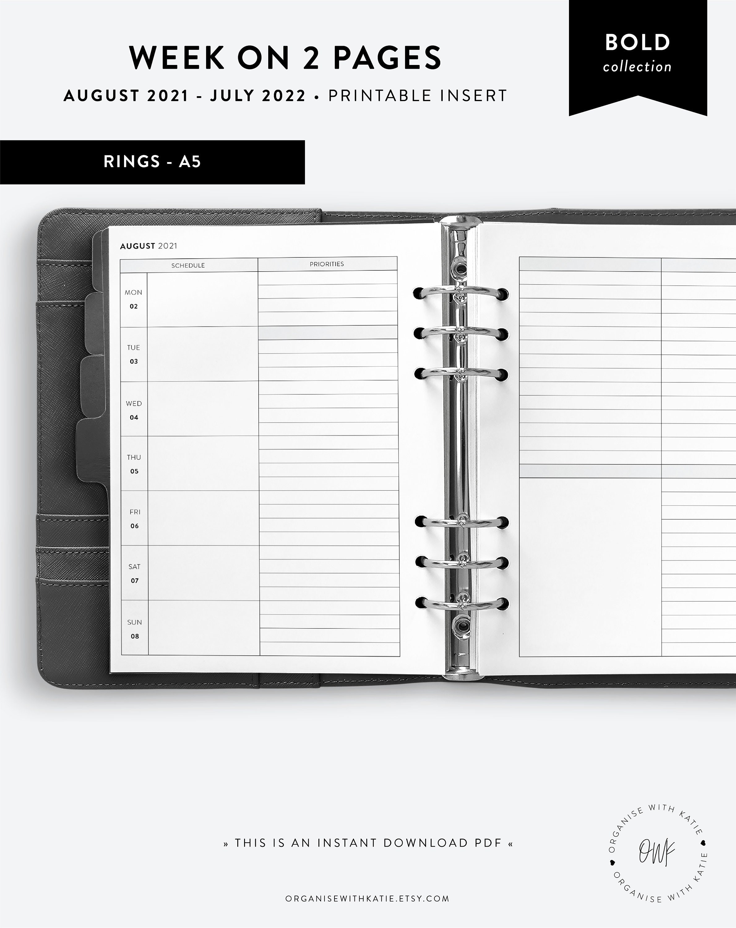 a5 2021 2022 weekly planner printable time management week on etsy israel