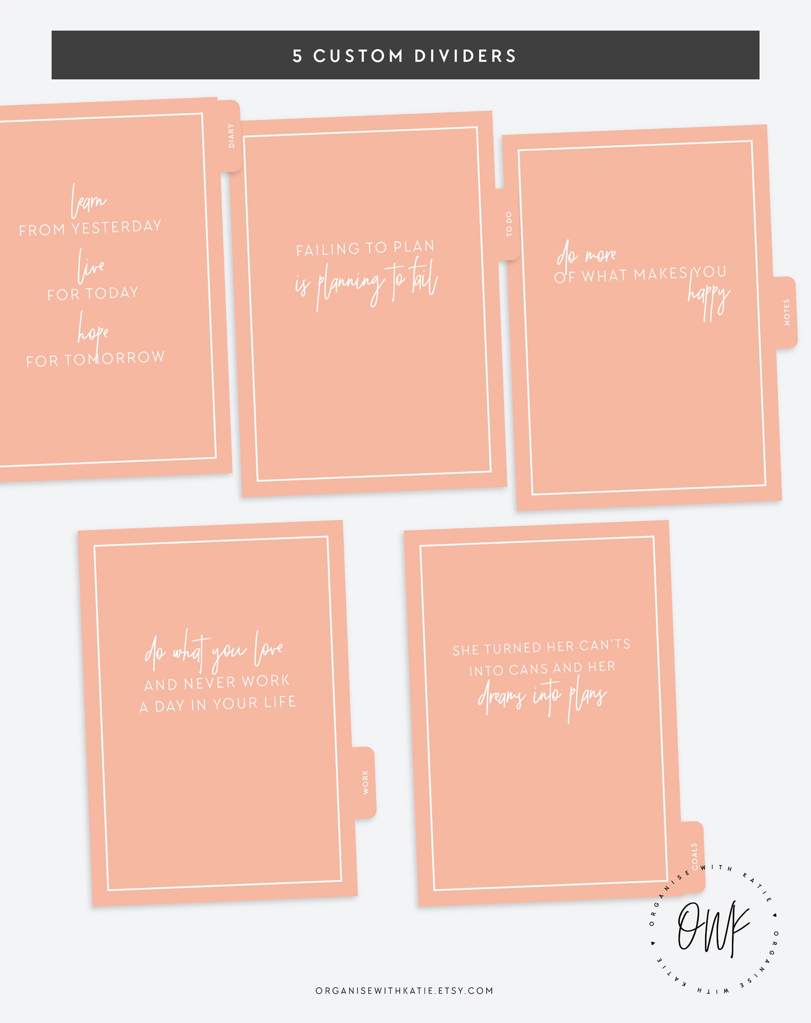 CUSTOM Printable Dividers for A5 Personal Happy Planner | Etsy