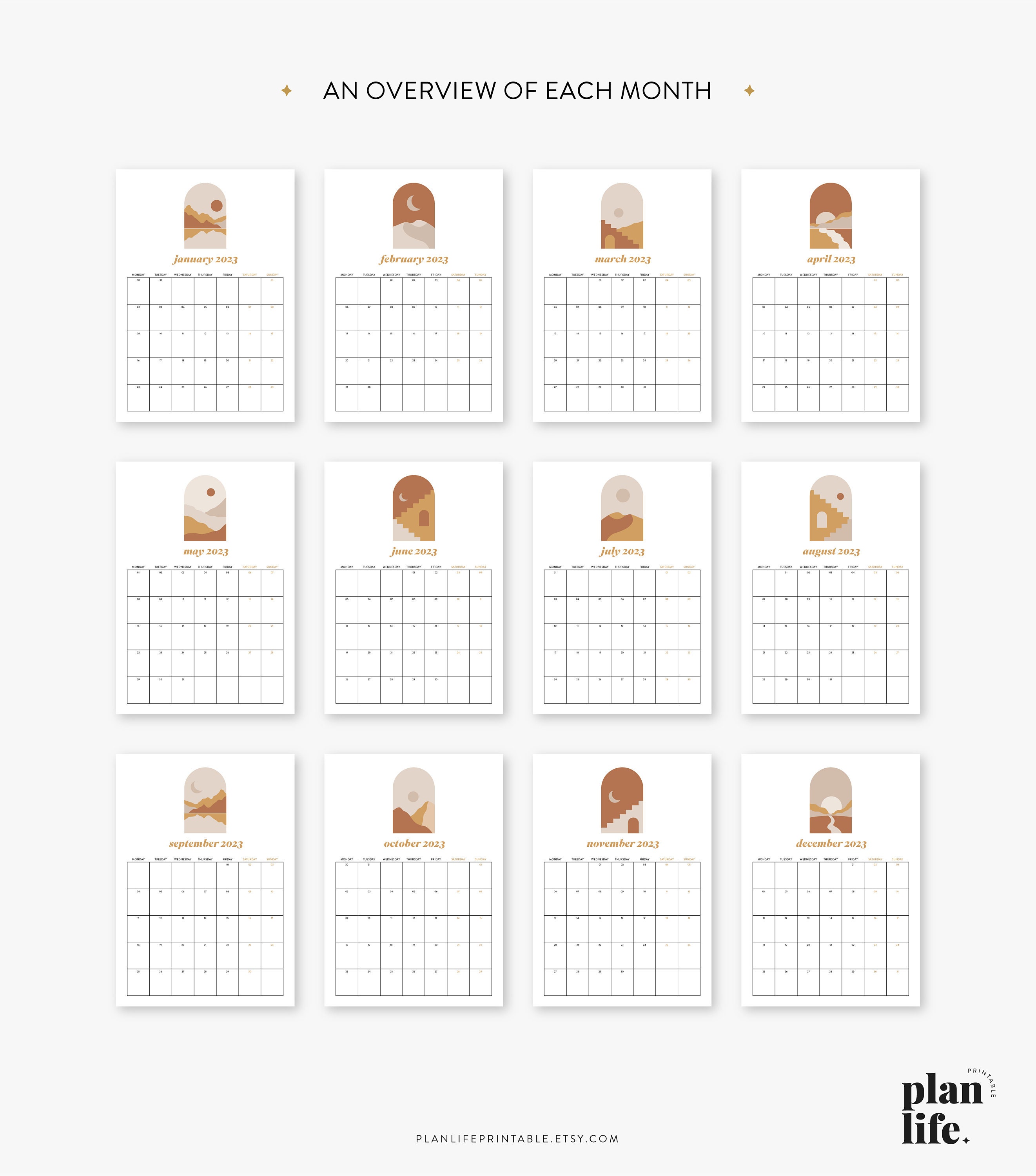 2023 Monthly Calendar Big Wall Calendar A4 Letter Printable Etsy UK