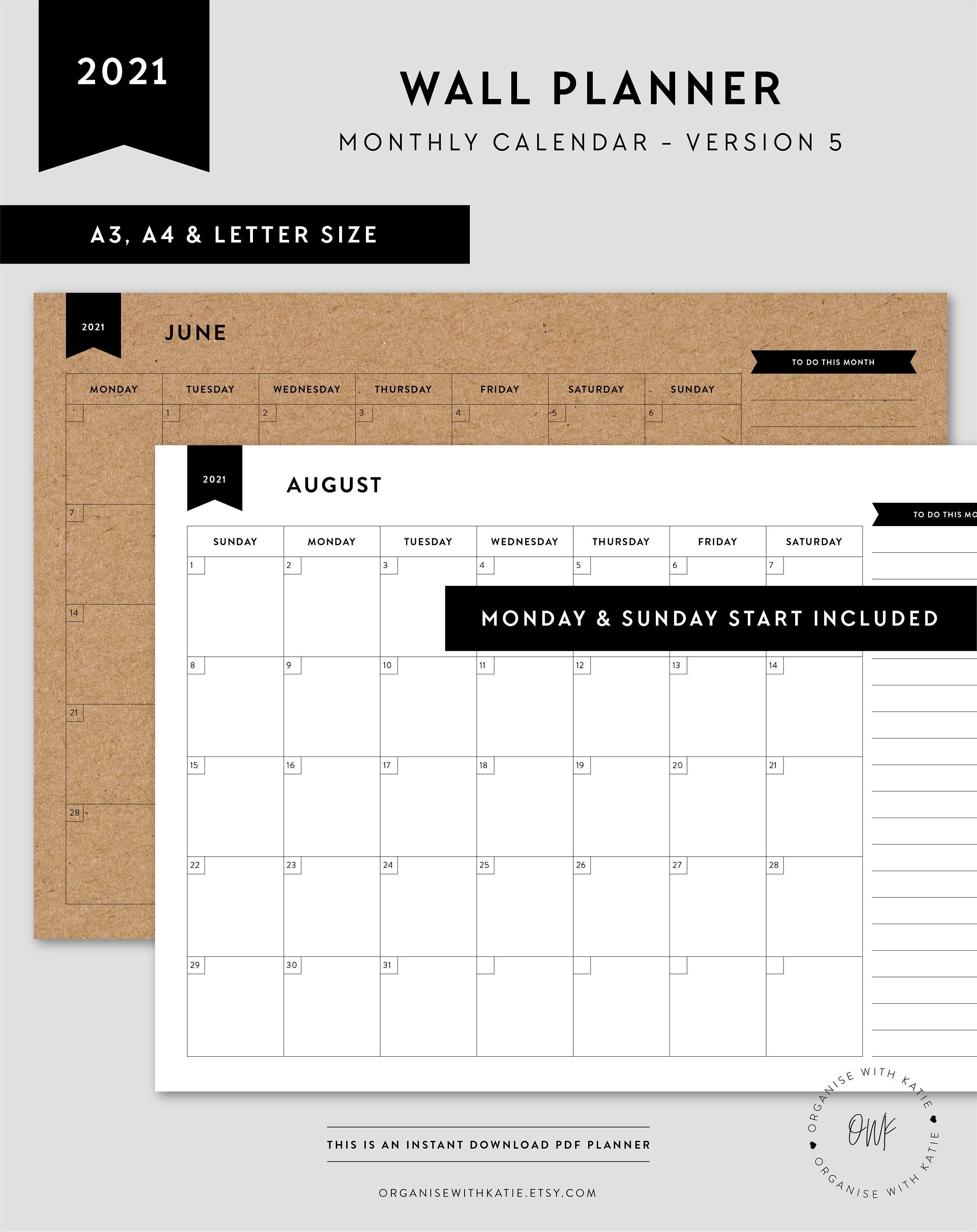 2021 Monthly Planner Wall Planner Big Calendar Large Wall Etsy UK