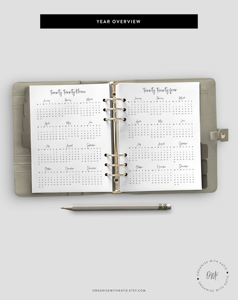 2023 2024 A6 Rings Calendar Printable Year at a Glance Etsy Canada