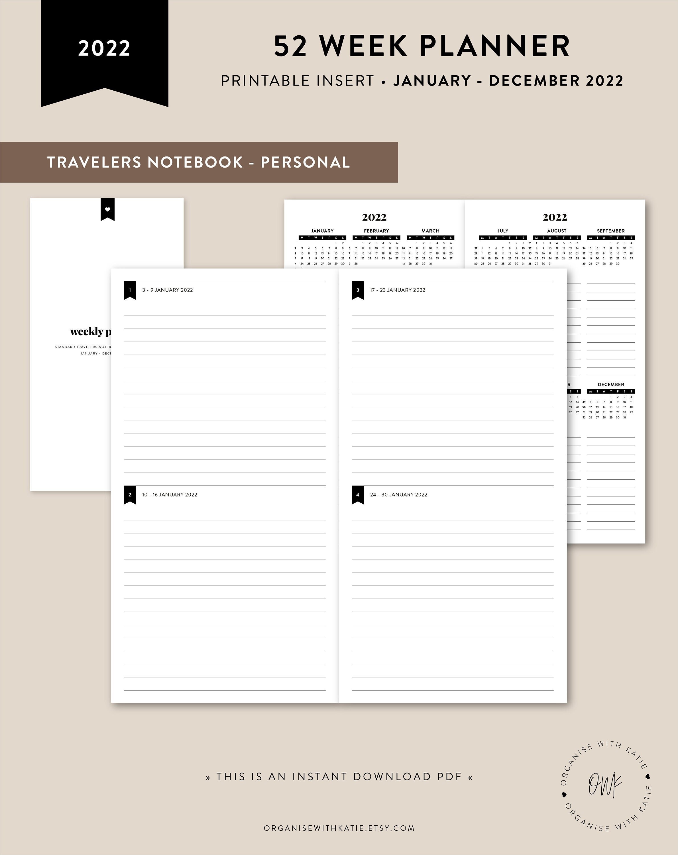 TN Personal 2022 52 Week Planner Printable Weekly Monthly ...