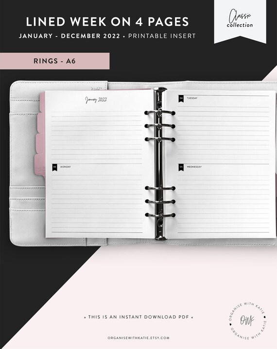 Annual Diary Monthly Calendar A6 Rings 2022 Weekly Planner Printable CL ...