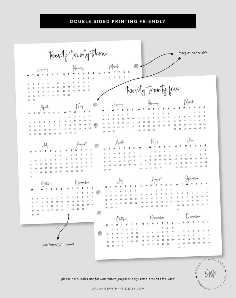 2023 2024 A6 Rings Calendar Printable Year at a Glance Etsy Canada