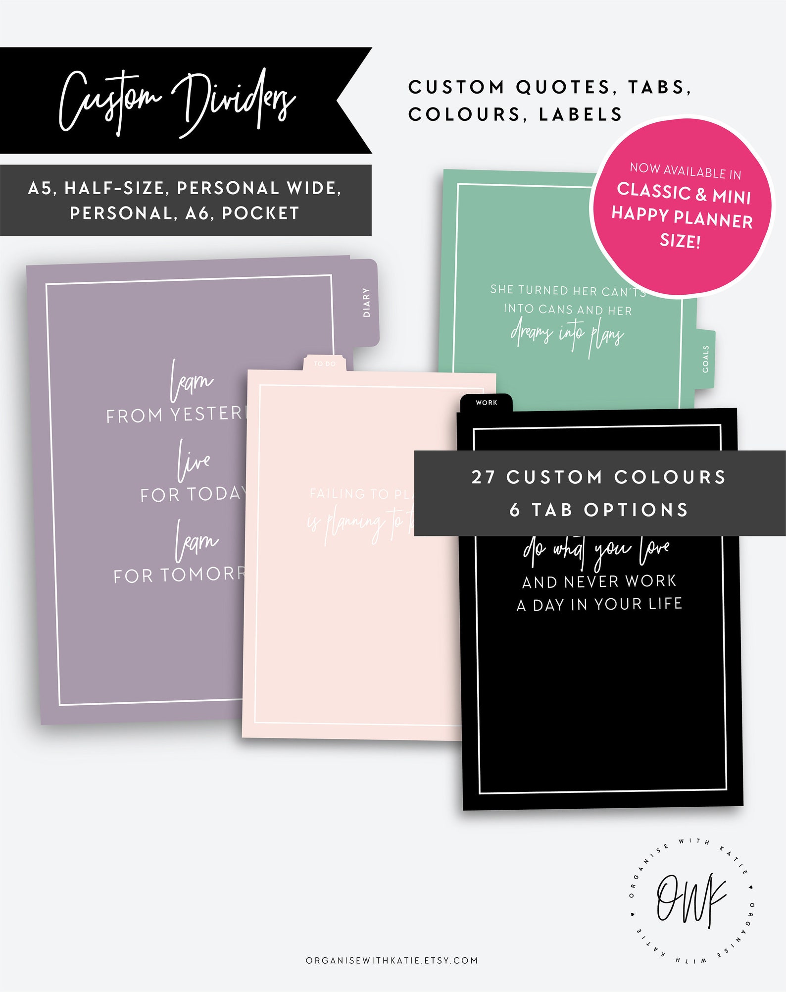 CUSTOM Printable Dividers for A5 Personal Happy Planner - Etsy