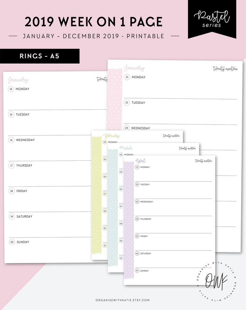 Vertical 2019 Planner BUNDLE Filofax Pocket 2019 Week On One Page Diary