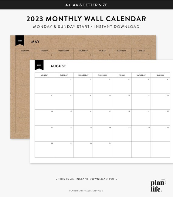 2023 Monthly Planner Wall Planner Big Calendar Large Wall - Etsy