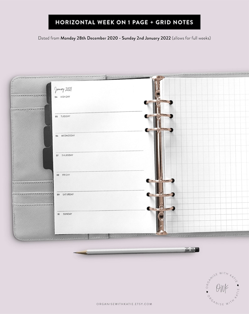 personal wide 2021 weekly planner printable horizontal week etsy