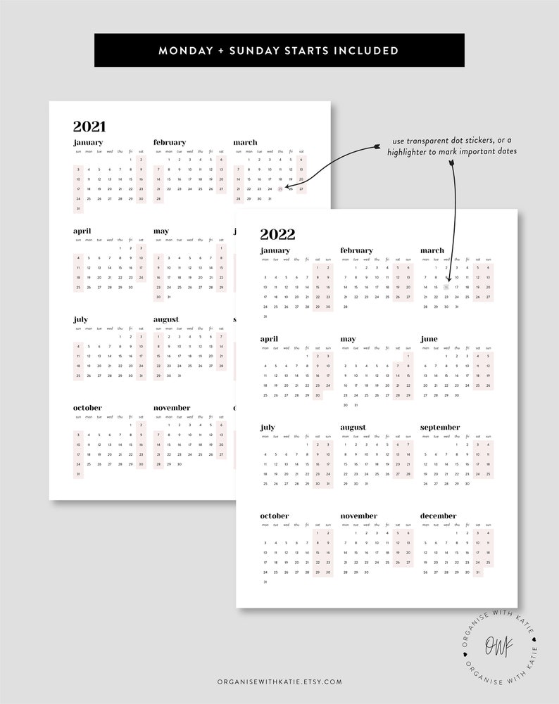 2021 2022 A5 Rings Calendar Printable Year At A Glance Etsy