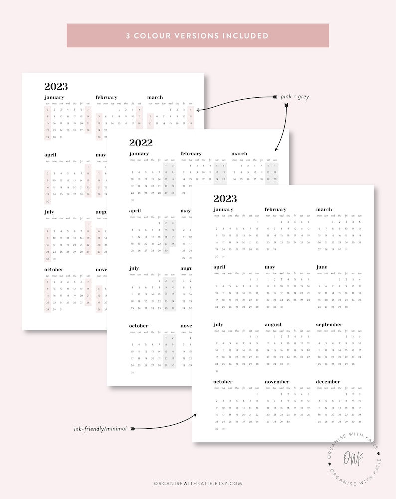 2022 2023 A6 Rings Calendar Printable Year At A Glance Etsy