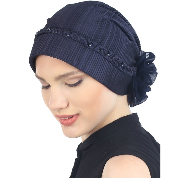 Deresina Chemo Kopfbedeckung, Geflochtener & Perlenbesetzter Turban für Haarverlust