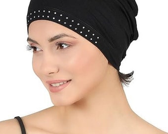 Deresina Women Bamboo Plain or Jewelled Front Cap for Hair Loss, Chemo Headwear