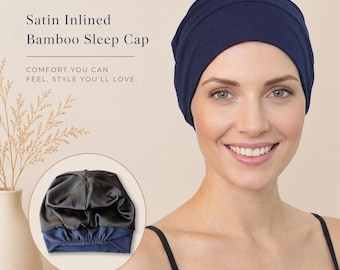 Satingefüttert – Bambus-Schlafmütze gegen Haarausfall, weich, Slouch Beanie-Nachthaube für Damen und Herren, geeignet bei Haarausfall, Chemo
