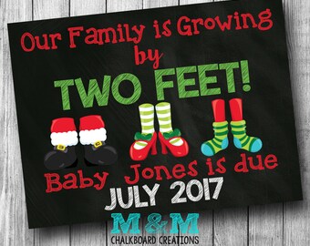 Our Family is Growing by Two Feet Christmas Pregnancy Announcement Pregnancy Reveal Xmas Pregnancy Announcement Printable Chalkboard