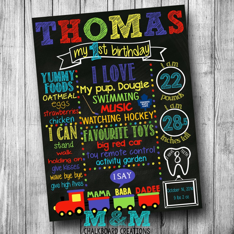 Download Party Supplies Blue Red Green Yellow Train Custom Printable Sign First Birthday Chalkboard Poster Customized 1st Birthday Chalk Board Party Decor