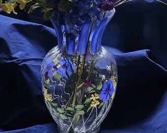 Vase Large Handpainted Blown Glass Blue Yellow Purple Painted Flower Vase Home Decor Gift