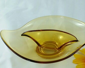 Bowl Divided Amber Glass Vintage Serving Bowl Relish Dish Mid Century Modern Bar Decor Nuts Dips Kitchen Decor