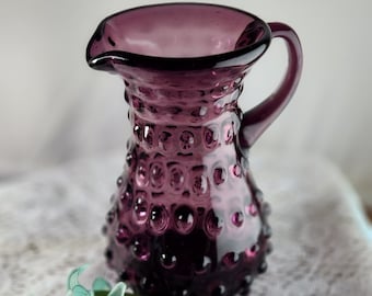 Pitcher Vase Purple Amethyst Blown Glass Vintage Italian Empoli Optic Flower Vase Empressed Dot Small Floral Vase Home Decor Gift