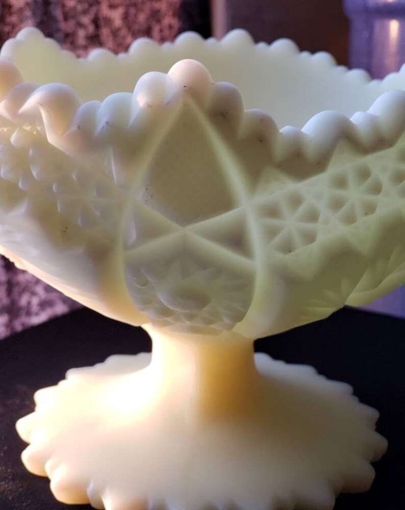 Bowl Fenton Glass Yellow Custard Compote Vintage Scalloped Etsy