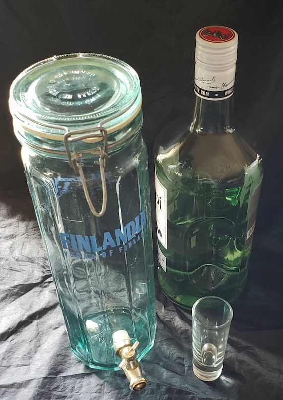 Drink Dispenser Large Vintage Findlandia Paneled Glass Vodka Jar W Spicket  Metal Wire Locking Lid Container Retro Flip Top Bar Storage Jar 