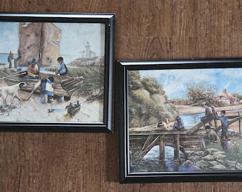 Lámina artística afroamericana, litografía vintage enmarcada de Frederick Douglass, "Gone Fishing" de Eugene Chin, "Barcos a la vista" de Eugene Chin, decoración nostálgica para el hogar.