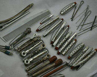 Hair Styling Set Vintage Curlers Comb Pins Aluminum Clips Retro Fashion Hairstyle Tool 1940s Cosmetology
