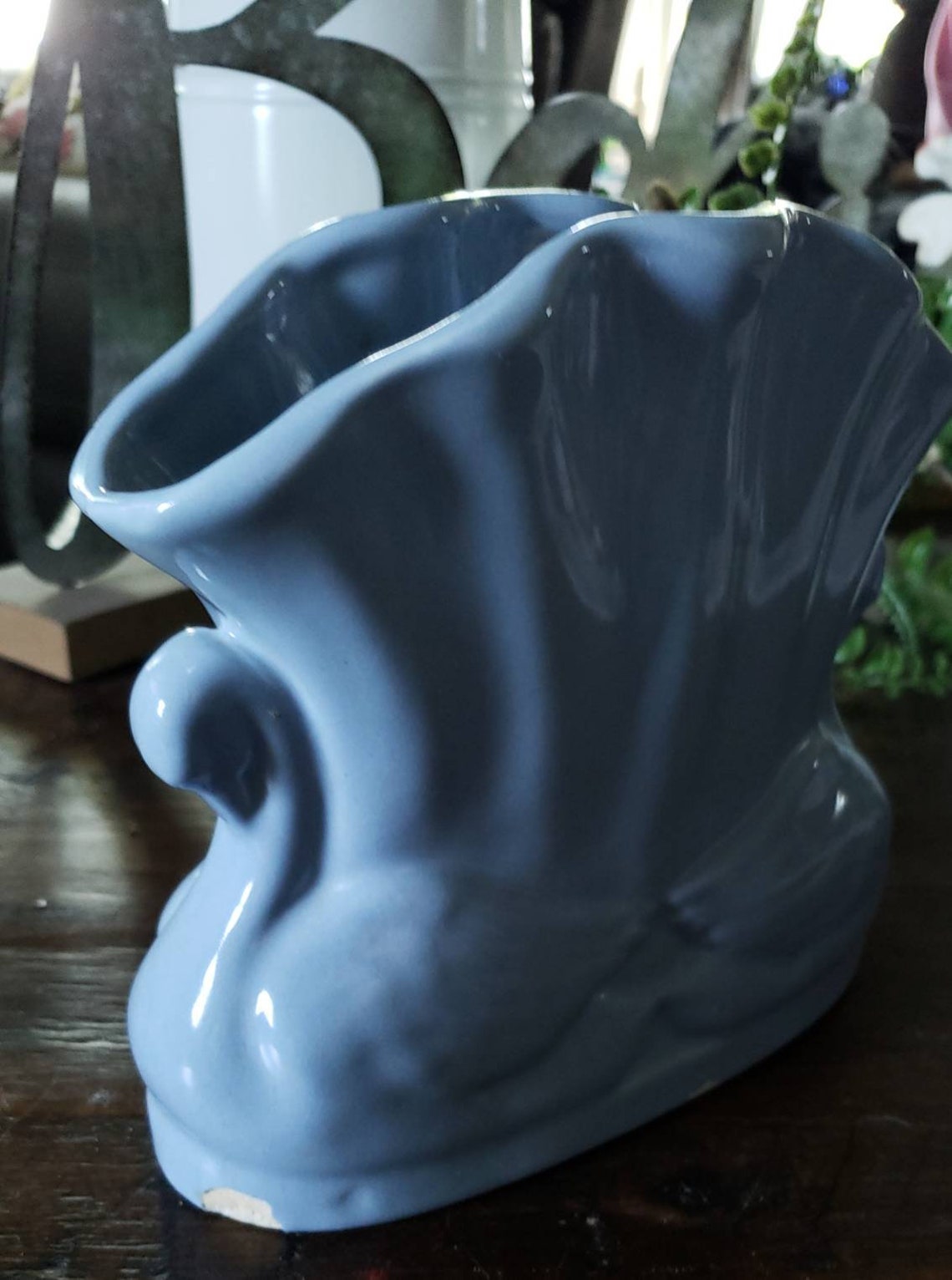 Sunbright Swan Vase Rare Antique Blue Double Swan Floral Etsy