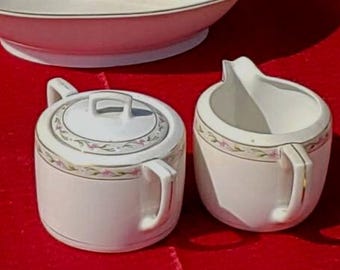 MZ Austria Cream and Lidded Sugar Antique 1884-1909 Fine China Dinnerware Rose Band 22k Gold Serving Kitchen Elegant Holiday Home Decor