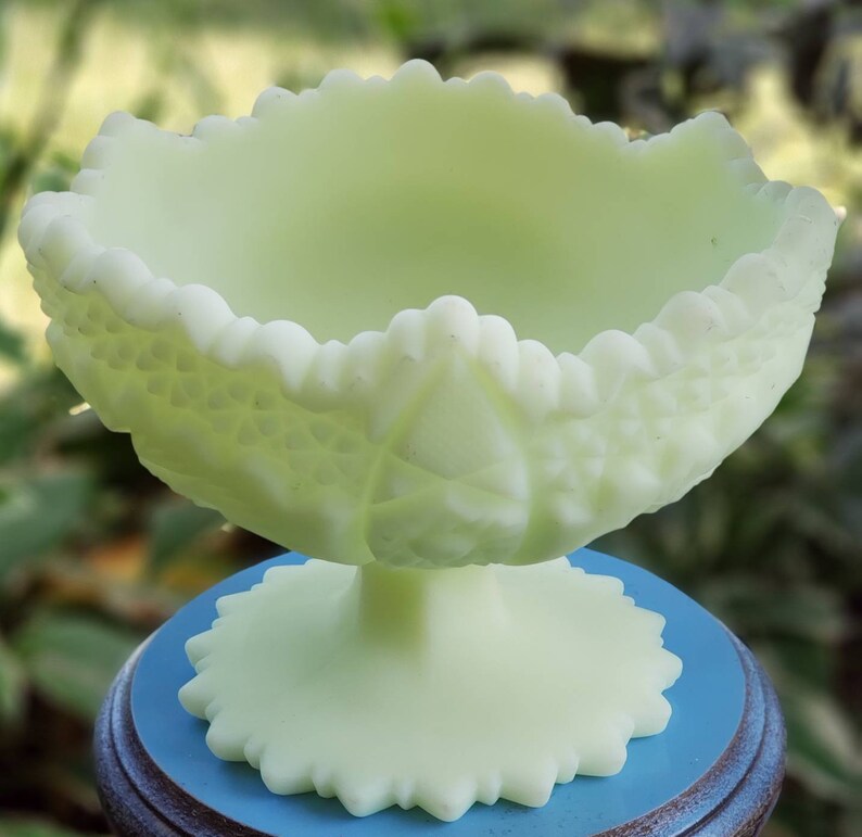 Bowl Fenton Glass Yellow Custard Compote Vintage Scalloped Etsy