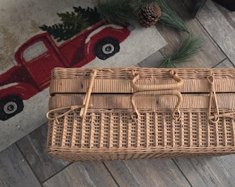 Cesta de picnic de mimbre Cesta de almacenamiento decorativa vintage Cierre de lazo Cama para animales única DIY Solo agregue una almohada Comodidad y cuidado de las mascotas