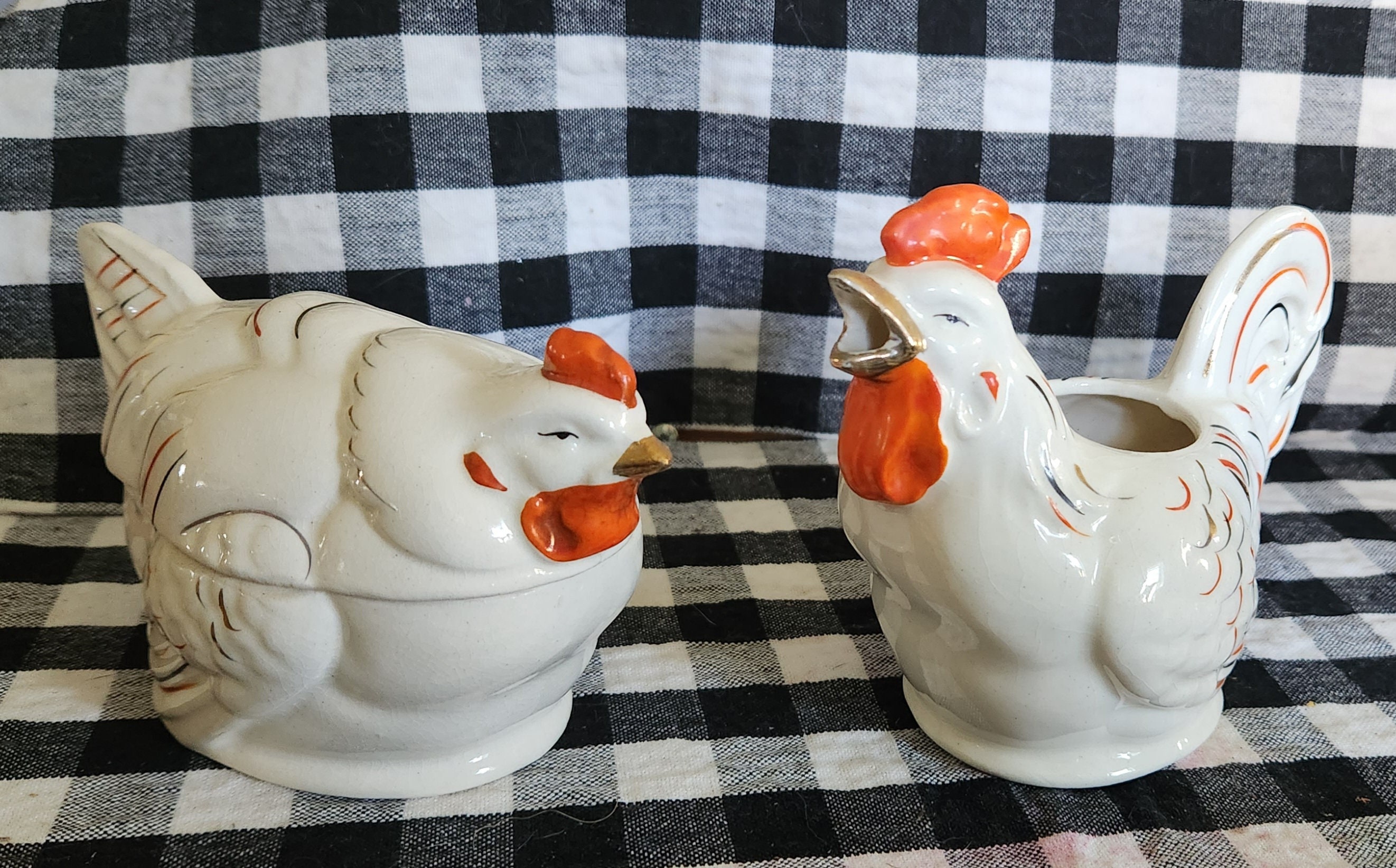 Vintage Japanese Anthropomophric Chicken Measuring Spoon & Egg Separator  Collection