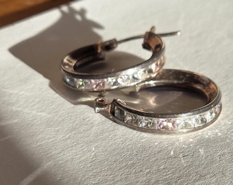 Pendientes vintage de plata y circonitas cúbicas con cierre de aro, juego Chanel, corte CZ GV56, plata esterlina, México, joyería fina de moda, regalo